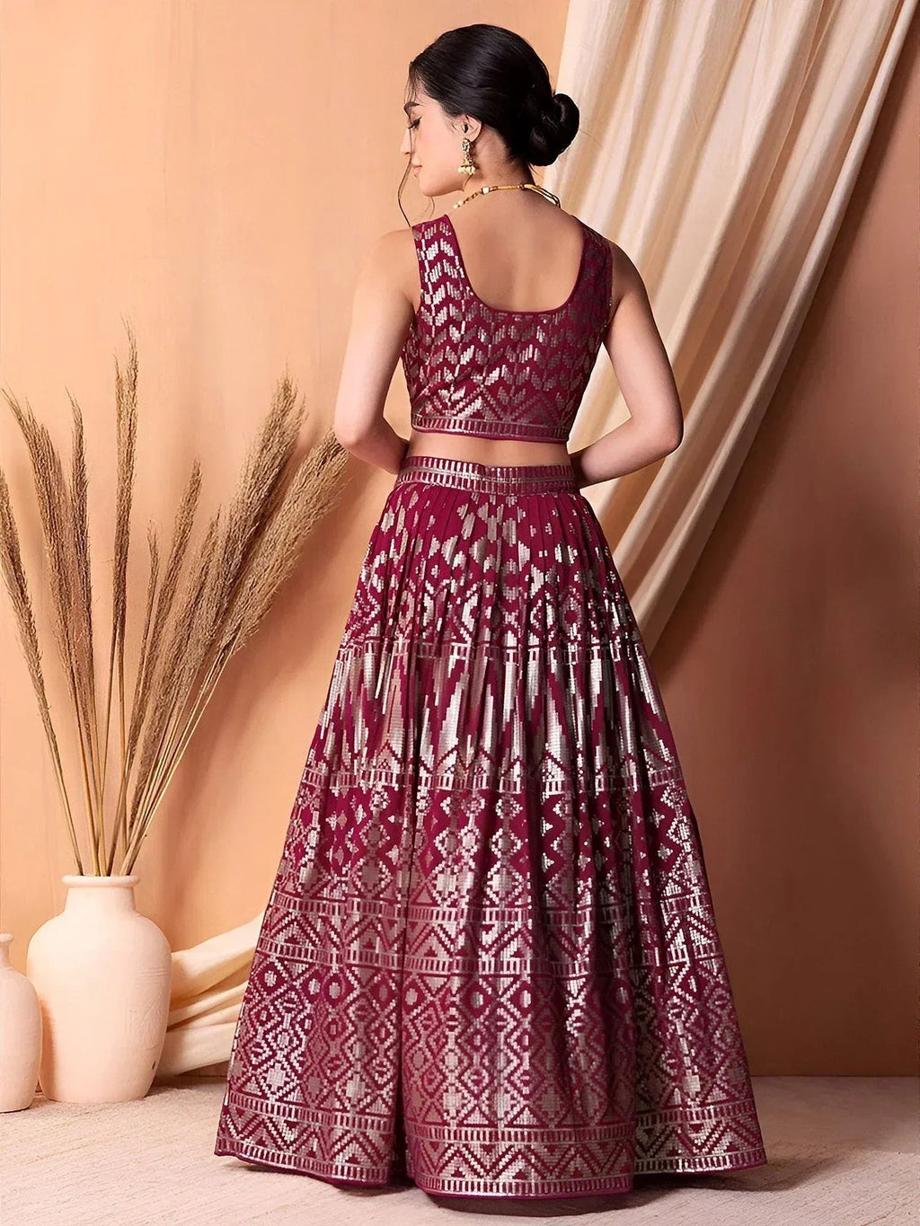 Tulsi Art Stunning Dark Pink Sequins Georgette Lehenga Choli With Dupatta | Grocsy
