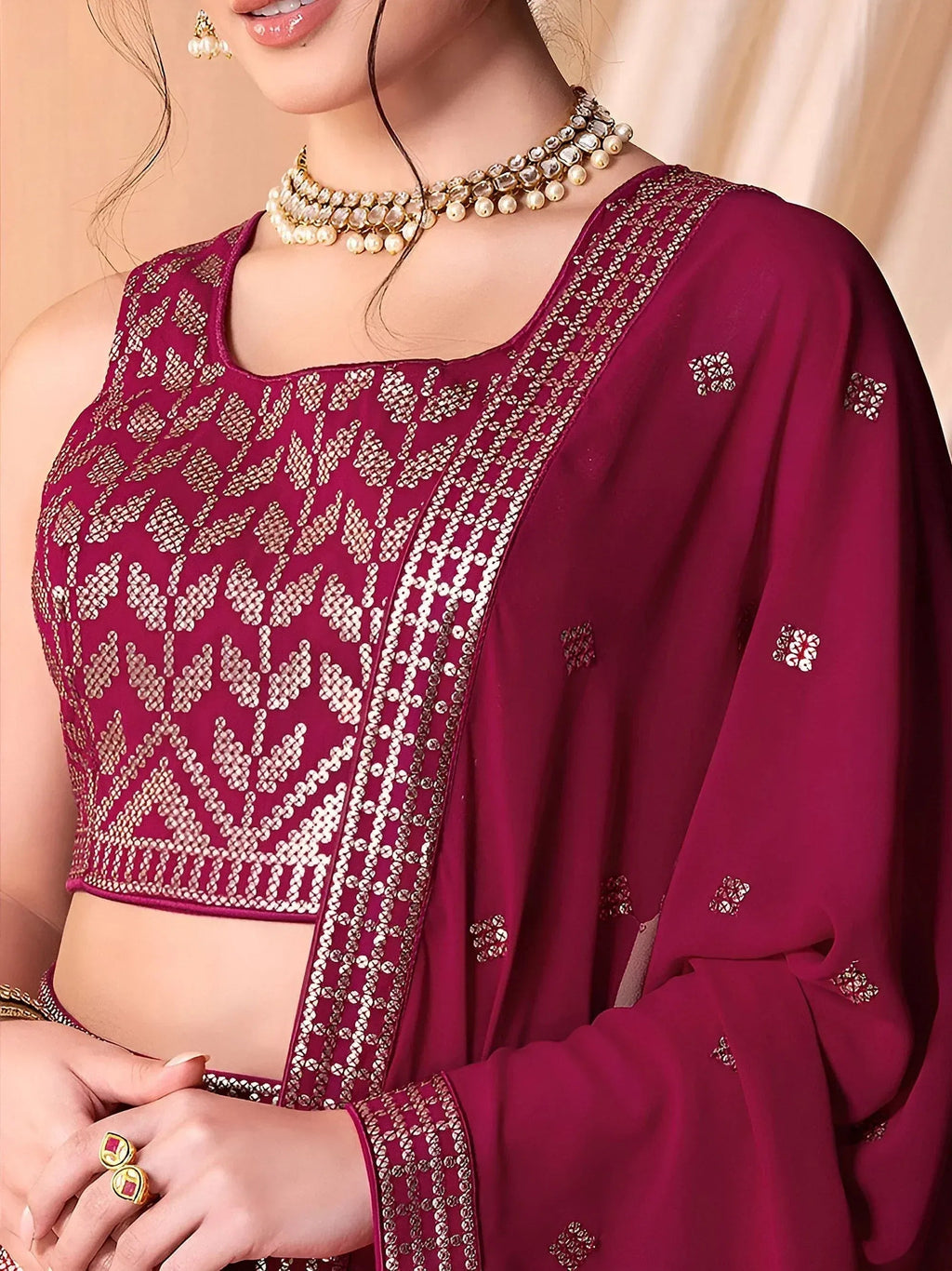 Tulsi Art Stunning Dark Pink Sequins Georgette Lehenga Choli With Dupatta | Grocsy
