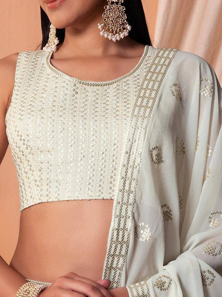Tulsi Art Gorgeous Sky Blue Embroidered Georgette Reception Wear Lehenga Choli | Grocsy