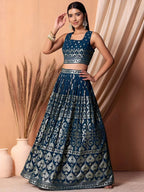 Tulsi Art Dazzling Teal Blue Sequins Georgette Festival Wear Lehenga Choli | Grocsy