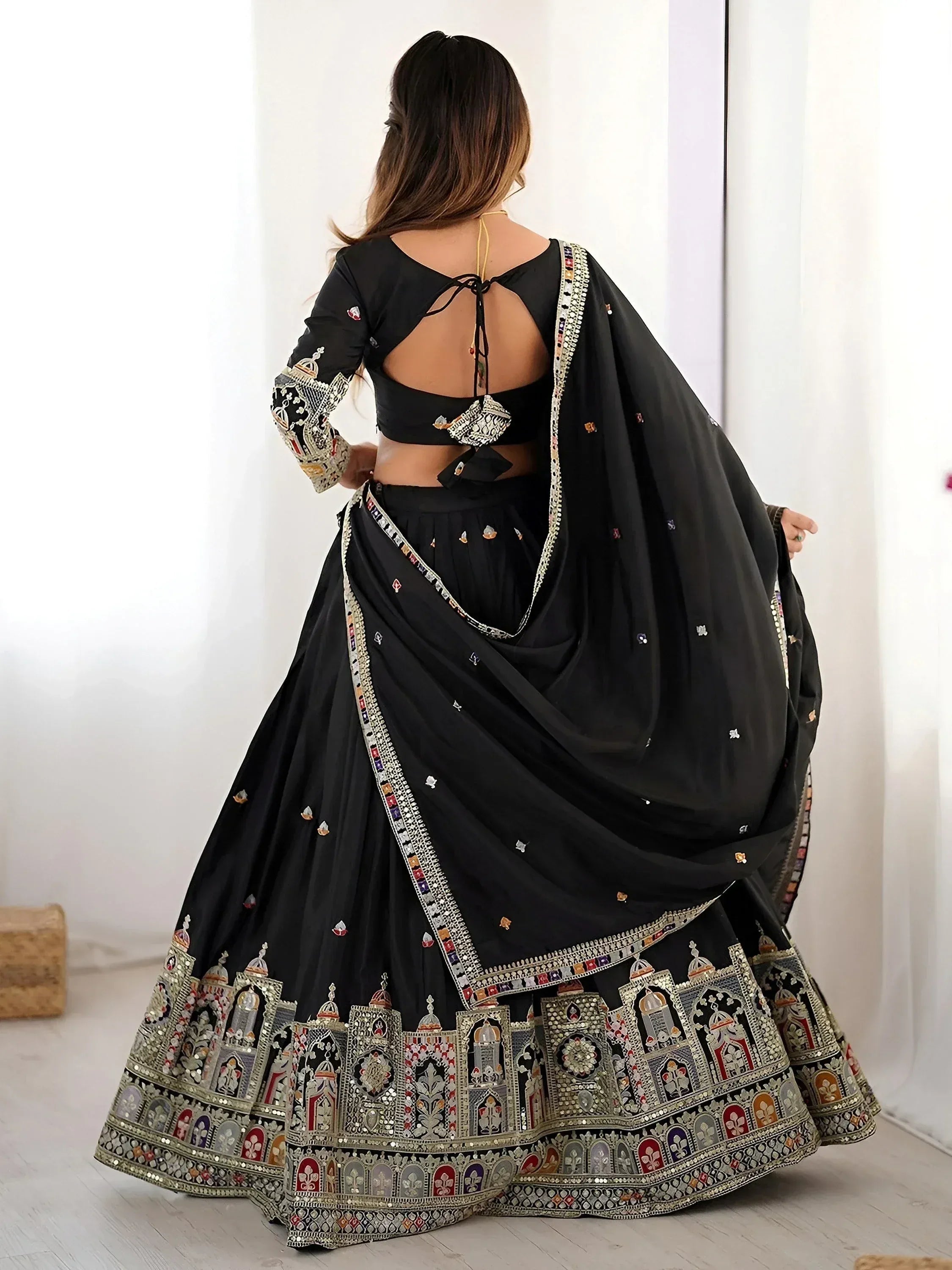 Tulsi Art Amazing Black Thread Work Crepe Traditional Lehenga Choli With Dupatta | Grocsy