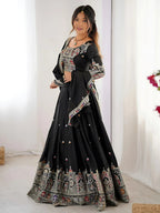 Tulsi Art Amazing Black Thread Work Crepe Traditional Lehenga Choli With Dupatta | Grocsy