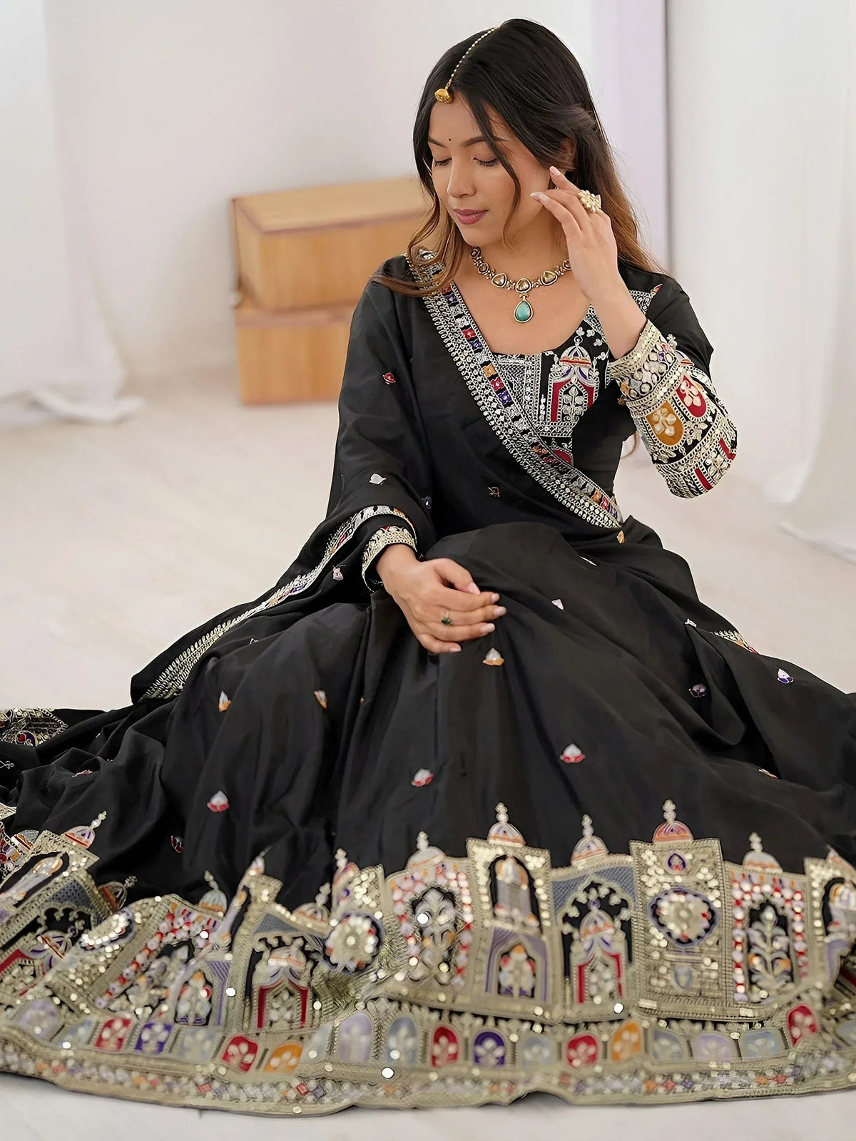 Tulsi Art Amazing Black Thread Work Crepe Traditional Lehenga Choli With Dupatta | Grocsy