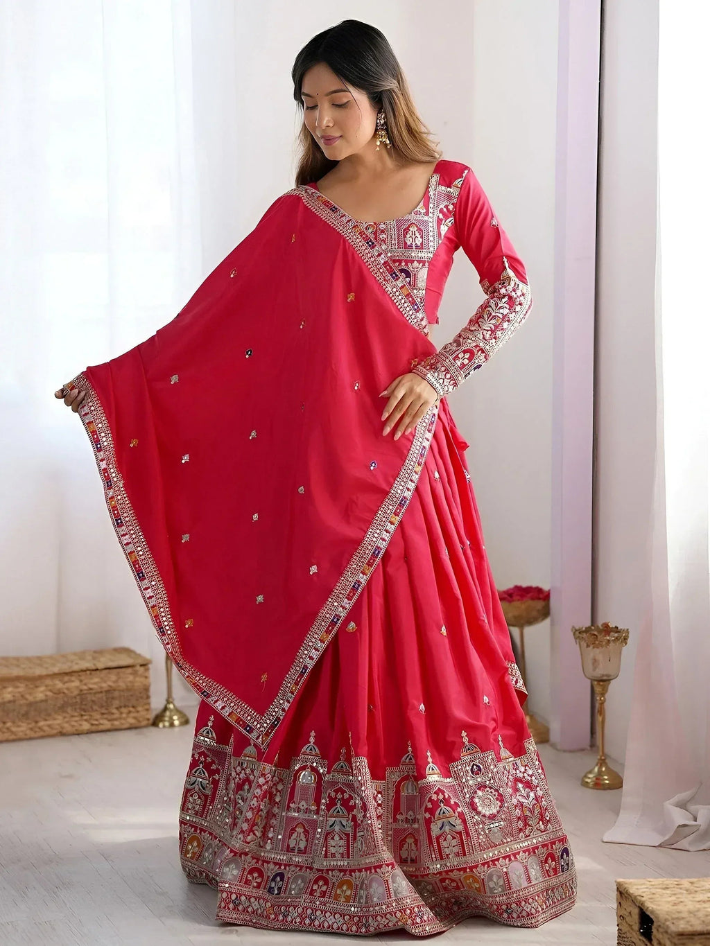 Tulsi Art Magnetic Pink Coding Work Crepe Silk Designer Lehenga Choli | Grocsy