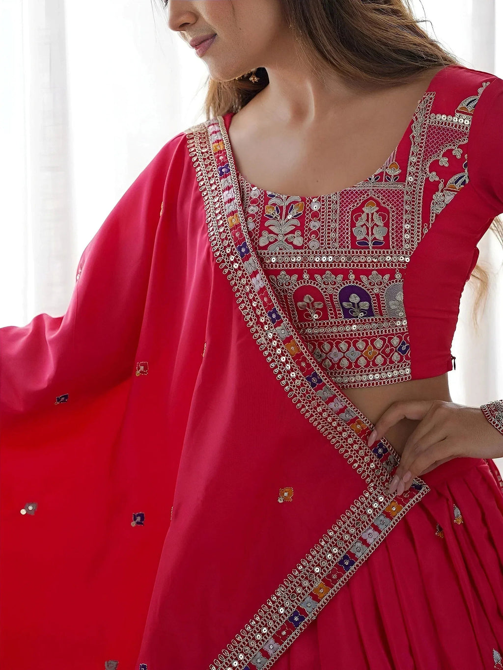 Tulsi Art Magnetic Pink Coding Work Crepe Silk Designer Lehenga Choli | Grocsy