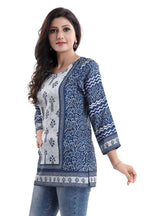 Snehal Creations Stylista Indigo Blue Summer Cool Printed Tunic Top | Grocsy