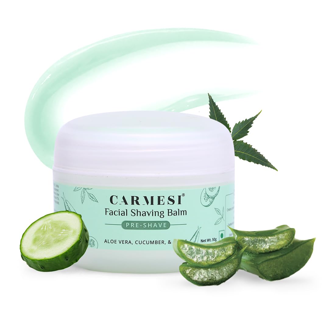 Carmesi Facial Shaving Balm for Women - 2-in-1 (Pre + Post-Shave) - Aloe Vera, Cucumber, Neem | Grocsy