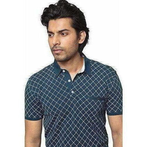 Men's Cotton Printed Green Polo Tshirt Half Sleeve | Grocsy