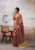 Anaita Pink Gold Handloom Tissue Silk Self Woven Plain Saree | Grocsy