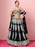 Tulsi Art Captivating Black Thread Work Georgette Reception Wear Lehenga Choli | Grocsy