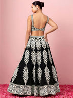 Tulsi Art Captivating Black Thread Work Georgette Reception Wear Lehenga Choli | Grocsy