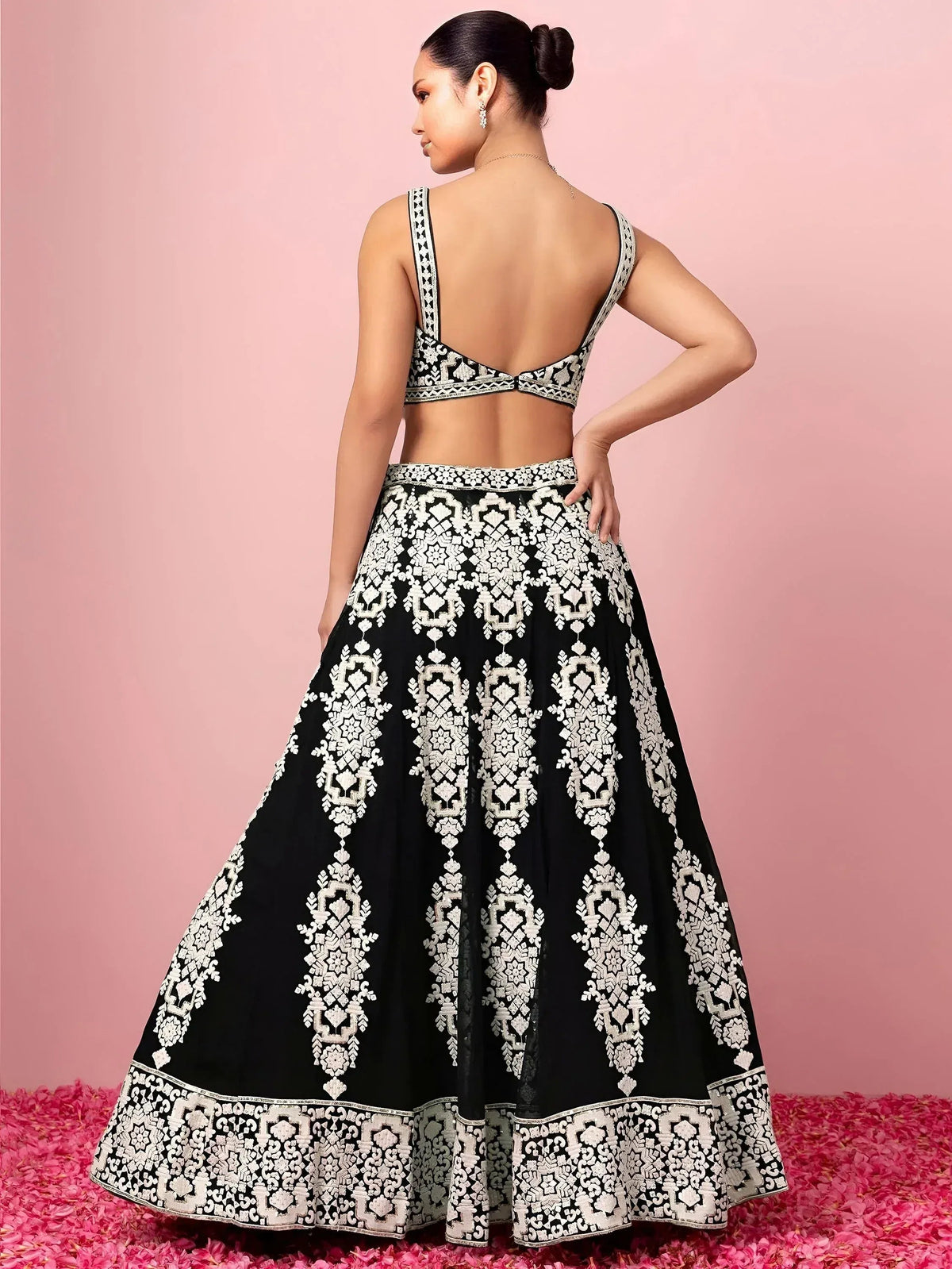 Tulsi Art Captivating Black Thread Work Georgette Reception Wear Lehenga Choli | Grocsy