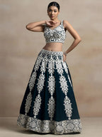 Tulsi Art Glamorous Dark Green Thread Embroidered Georgette Lehenga Choli | Grocsy