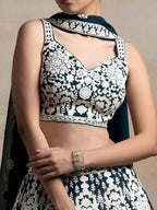 Tulsi Art Glamorous Dark Green Thread Embroidered Georgette Lehenga Choli | Grocsy