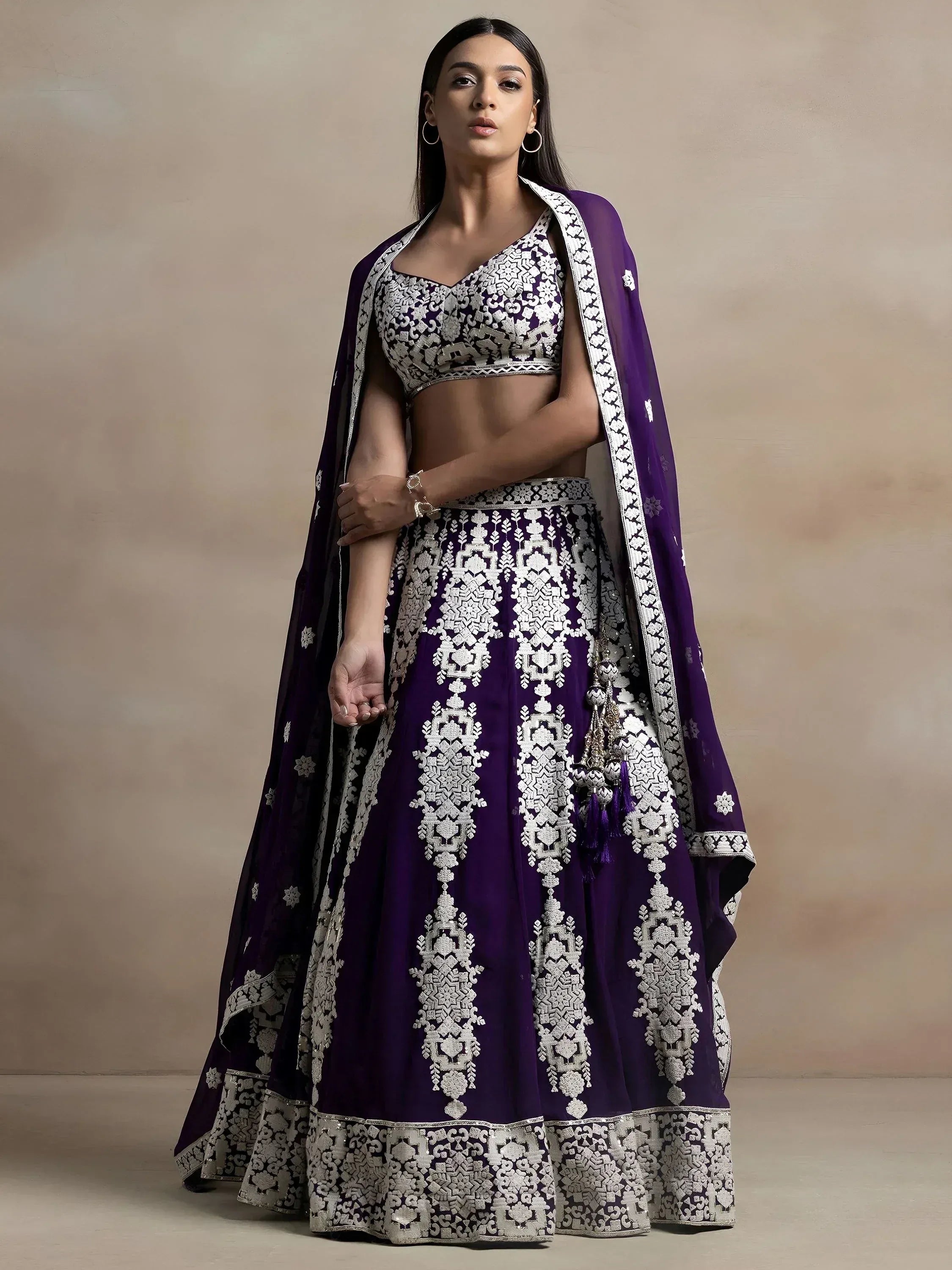 Tulsi Art Bewitching Purple Thread Work Georgette Festival Wear Lehenga Choli | Grocsy