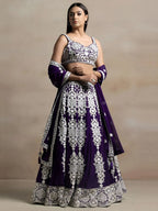 Tulsi Art Bewitching Purple Thread Work Georgette Festival Wear Lehenga Choli | Grocsy