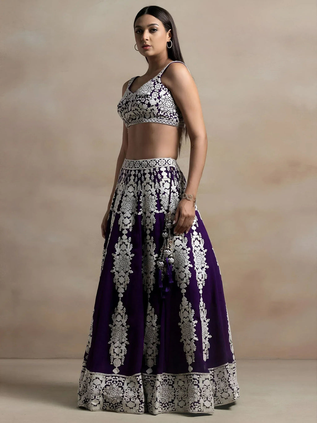 Tulsi Art Bewitching Purple Thread Work Georgette Festival Wear Lehenga Choli | Grocsy