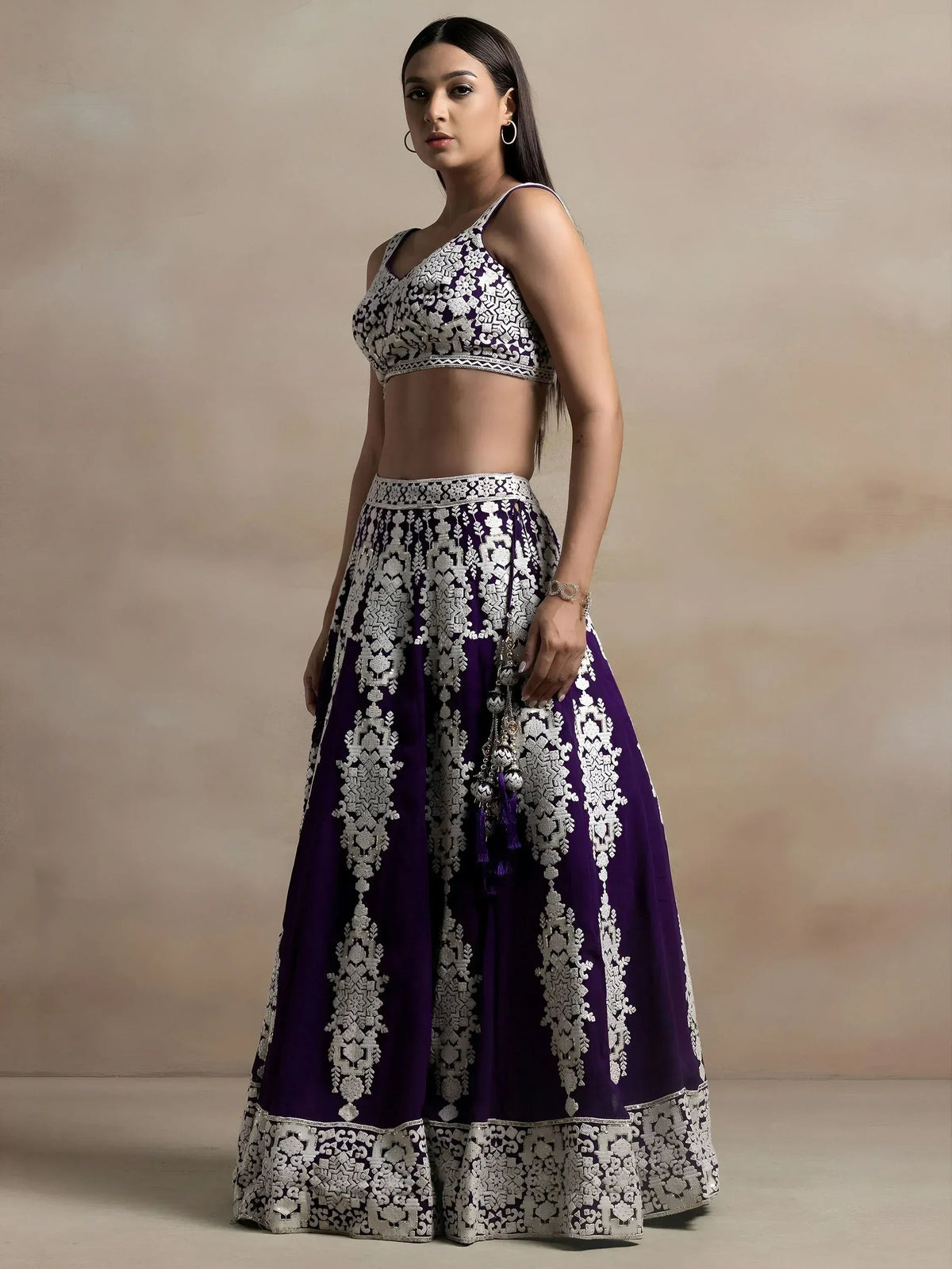 Tulsi Art Bewitching Purple Thread Work Georgette Festival Wear Lehenga Choli | Grocsy