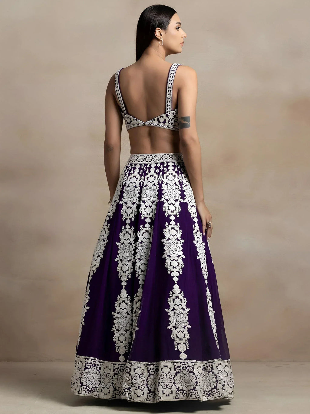 Tulsi Art Bewitching Purple Thread Work Georgette Festival Wear Lehenga Choli | Grocsy