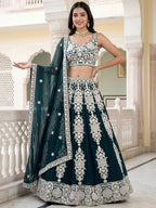 Tulsi Art Great Green Thread Embroidered Georgette Wedding Wear Lehenga Choli | Grocsy