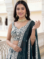 Tulsi Art Great Green Thread Embroidered Georgette Wedding Wear Lehenga Choli | Grocsy