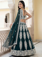 Tulsi Art Great Green Thread Embroidered Georgette Wedding Wear Lehenga Choli | Grocsy