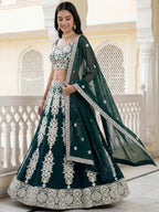 Tulsi Art Great Green Thread Embroidered Georgette Wedding Wear Lehenga Choli | Grocsy