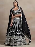 Tulsi Art Awesome Black Thread Work Georgette Reception Wear Lehenga Choli | Grocsy