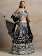 Tulsi Art Awesome Black Thread Work Georgette Reception Wear Lehenga Choli | Grocsy