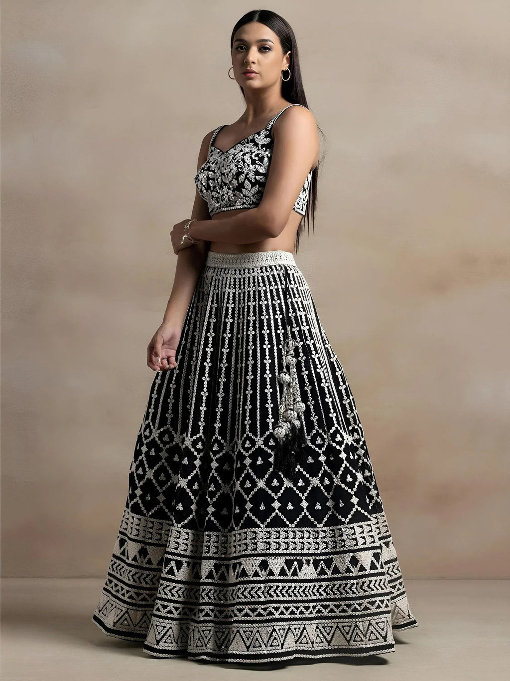 Tulsi Art Awesome Black Thread Work Georgette Reception Wear Lehenga Choli | Grocsy
