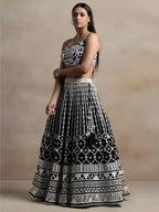 Tulsi Art Awesome Black Thread Work Georgette Reception Wear Lehenga Choli | Grocsy