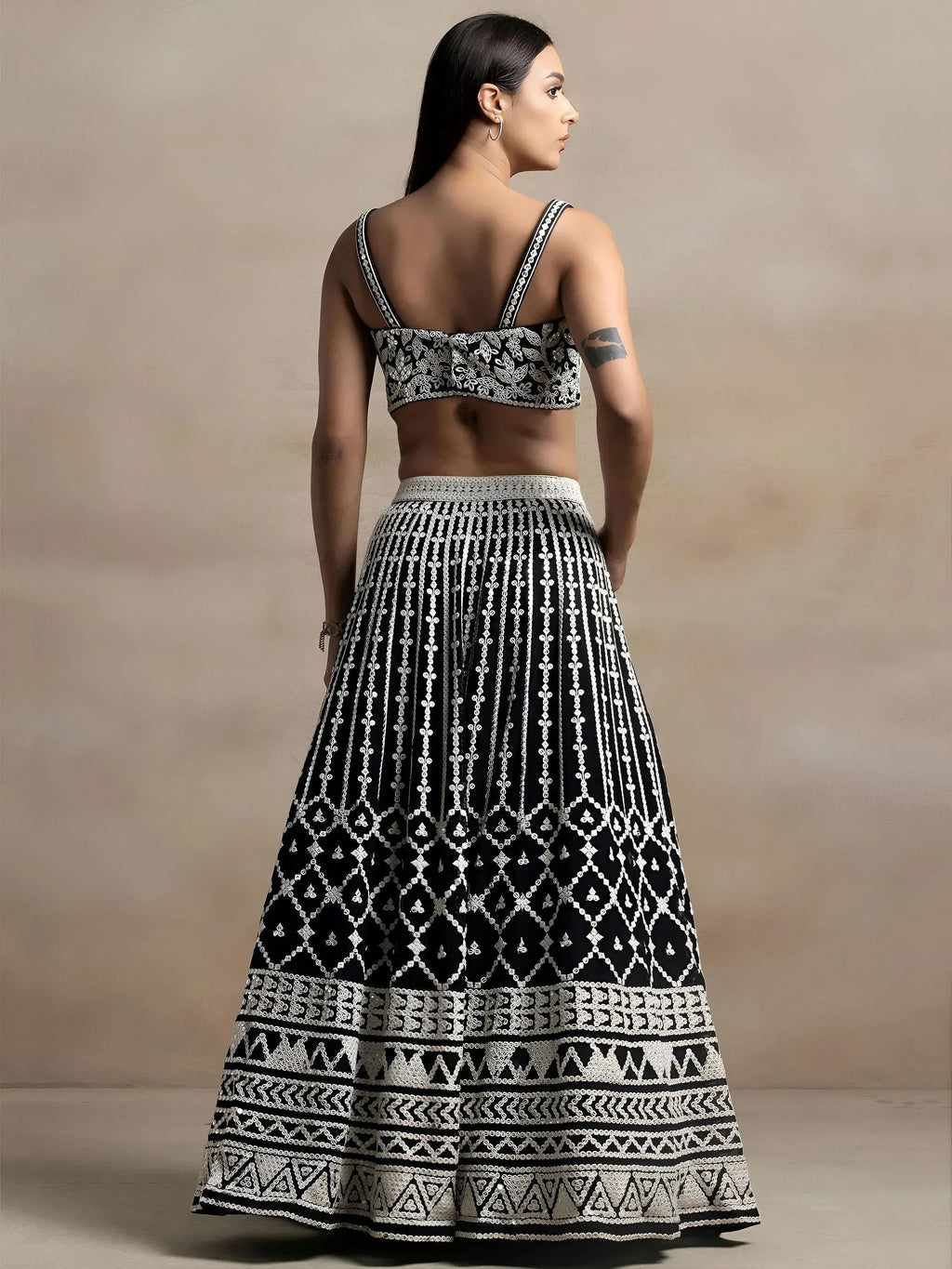 Tulsi Art Awesome Black Thread Work Georgette Reception Wear Lehenga Choli | Grocsy