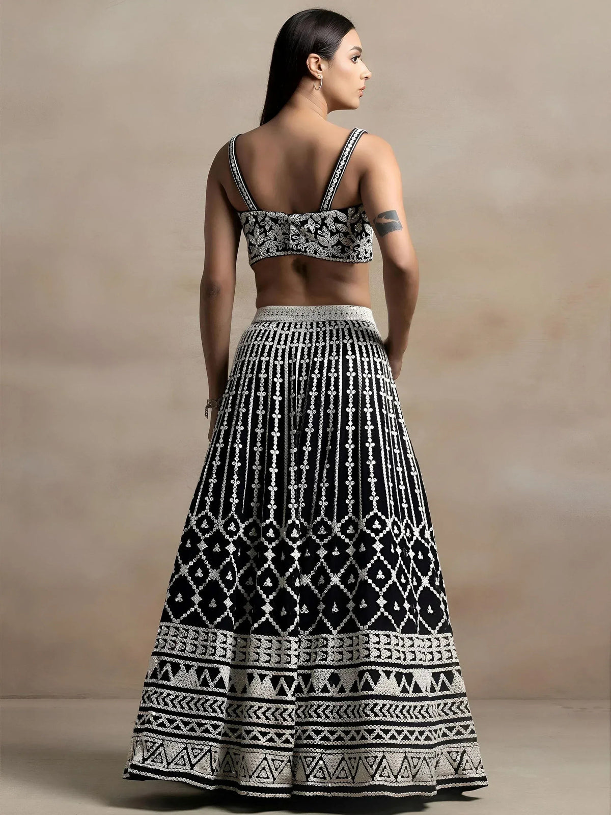 Tulsi Art Awesome Black Thread Work Georgette Reception Wear Lehenga Choli | Grocsy
