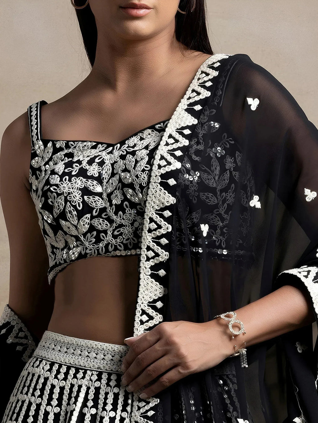 Tulsi Art Awesome Black Thread Work Georgette Reception Wear Lehenga Choli | Grocsy
