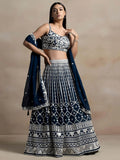 Tulsi Art Great Navy Blue Thread Embroidered Georgette Wedding Lehenga Choli | Grocsy