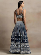 Tulsi Art Great Navy Blue Thread Embroidered Georgette Wedding Lehenga Choli | Grocsy