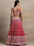 Tulsi Art Marvelous Red Thread Work Georgette Sangeet Wear Lehenga Choli | Grocsy