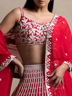 Tulsi Art Marvelous Red Thread Work Georgette Sangeet Wear Lehenga Choli | Grocsy