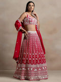 Tulsi Art Marvelous Red Thread Work Georgette Sangeet Wear Lehenga Choli | Grocsy