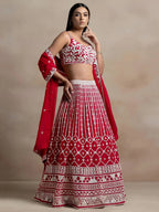 Tulsi Art Marvelous Red Thread Work Georgette Sangeet Wear Lehenga Choli | Grocsy