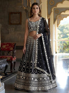 Tulsi Art Classic Black Sequins Embroidered Georgette Wedding Wear Lehenga Choli | Grocsy