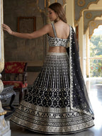 Tulsi Art Classic Black Sequins Embroidered Georgette Wedding Wear Lehenga Choli | Grocsy
