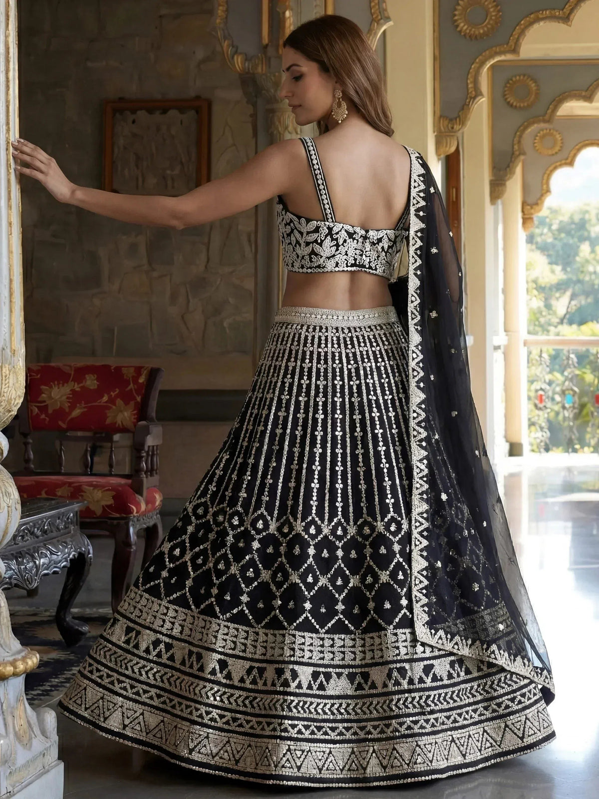 Tulsi Art Classic Black Sequins Embroidered Georgette Wedding Wear Lehenga Choli | Grocsy