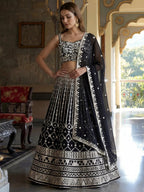 Tulsi Art Classic Black Sequins Embroidered Georgette Wedding Wear Lehenga Choli | Grocsy