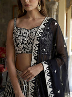 Tulsi Art Classic Black Sequins Embroidered Georgette Wedding Wear Lehenga Choli | Grocsy