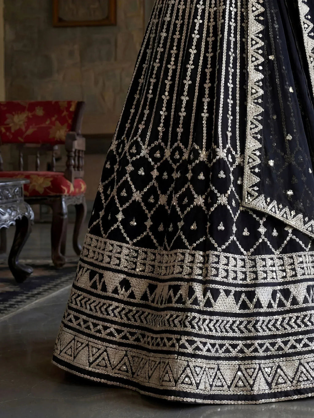 Tulsi Art Classic Black Sequins Embroidered Georgette Wedding Wear Lehenga Choli | Grocsy