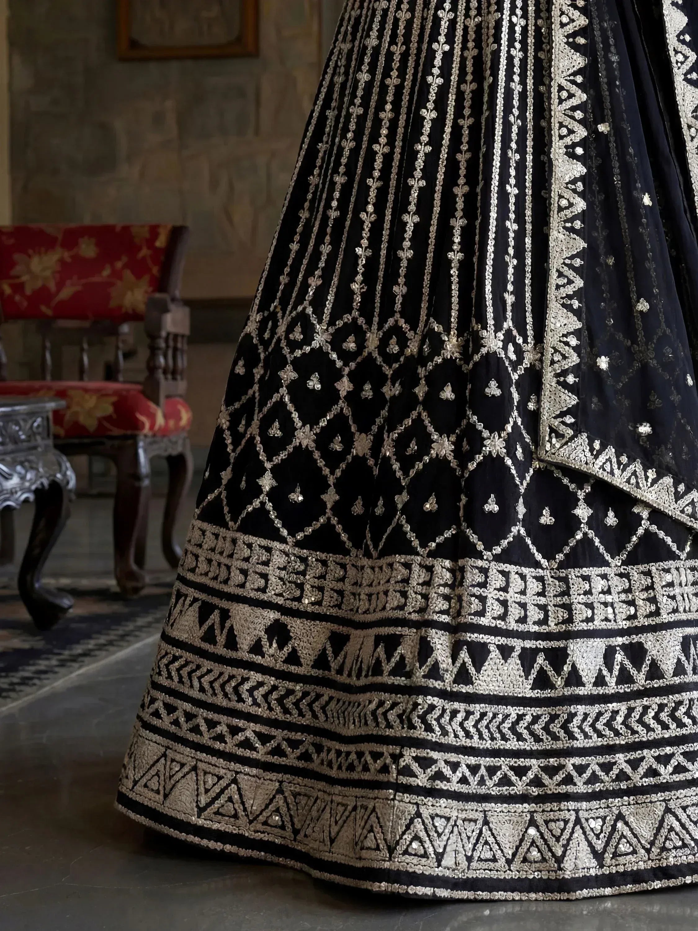 Tulsi Art Classic Black Sequins Embroidered Georgette Wedding Wear Lehenga Choli | Grocsy