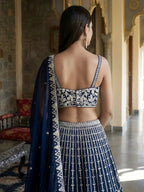 Tulsi Art Pretty Blue Sequins Embroidered Georgette Reception Wear Lehenga Choli | Grocsy