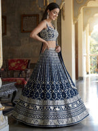 Tulsi Art Pretty Blue Sequins Embroidered Georgette Reception Wear Lehenga Choli | Grocsy