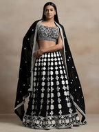 Tulsi Art Incredible Black Thread Embroidered Georgette Lehenga Choli | Grocsy